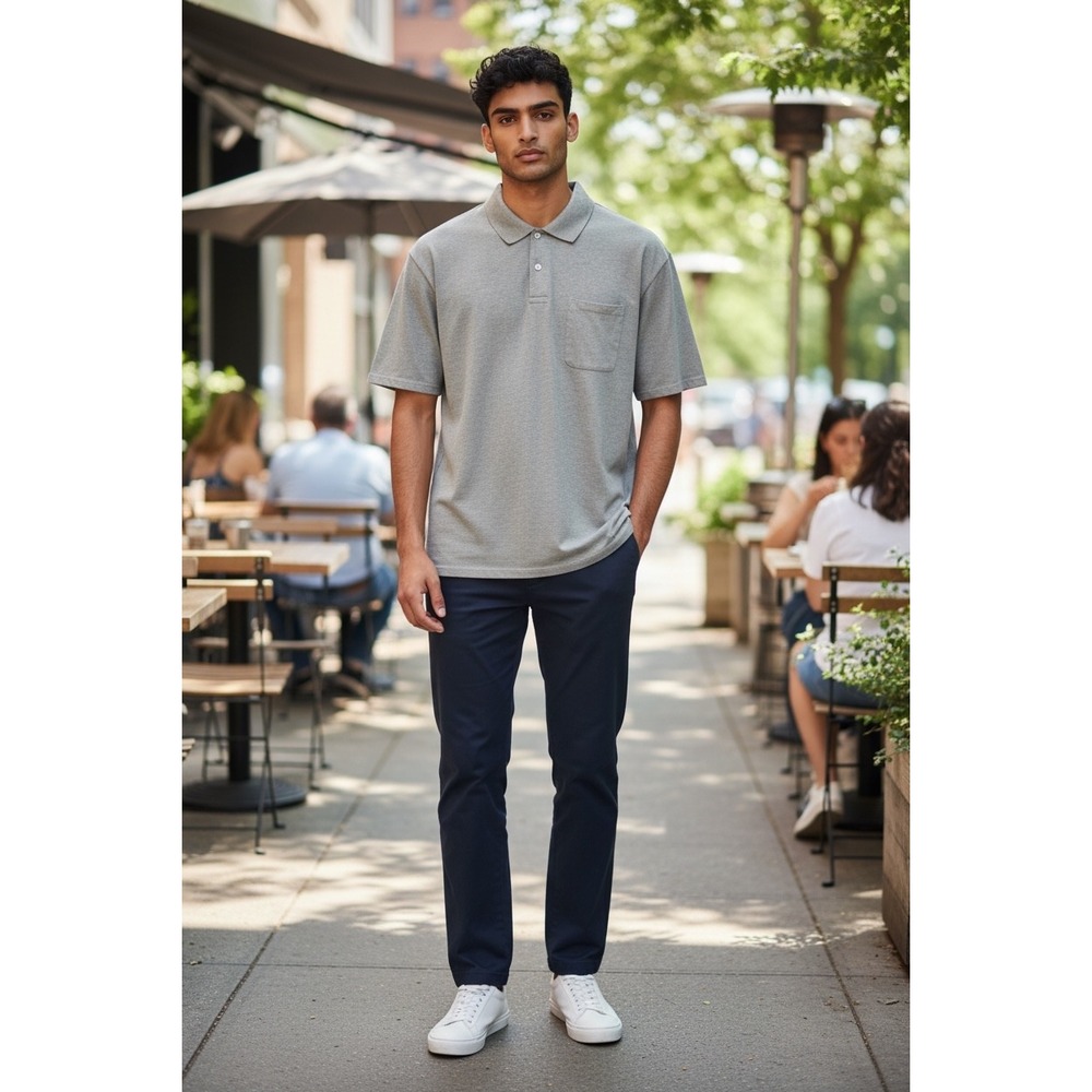 George Mens Short Sleeve Polo Shirt Tan Khaki Heathered Chest Pocket Medium M